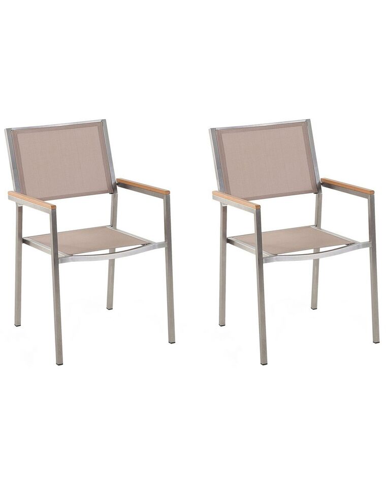 Conjunto de 2 sillas de jardín de poliéster/acero beige arena/plateado/madera clara GROSSETO_724712
