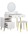 Toaletní stolek se 6 zásuvkami a LED zrcadlem a stoličkou bílý/zlatý YVES_881920