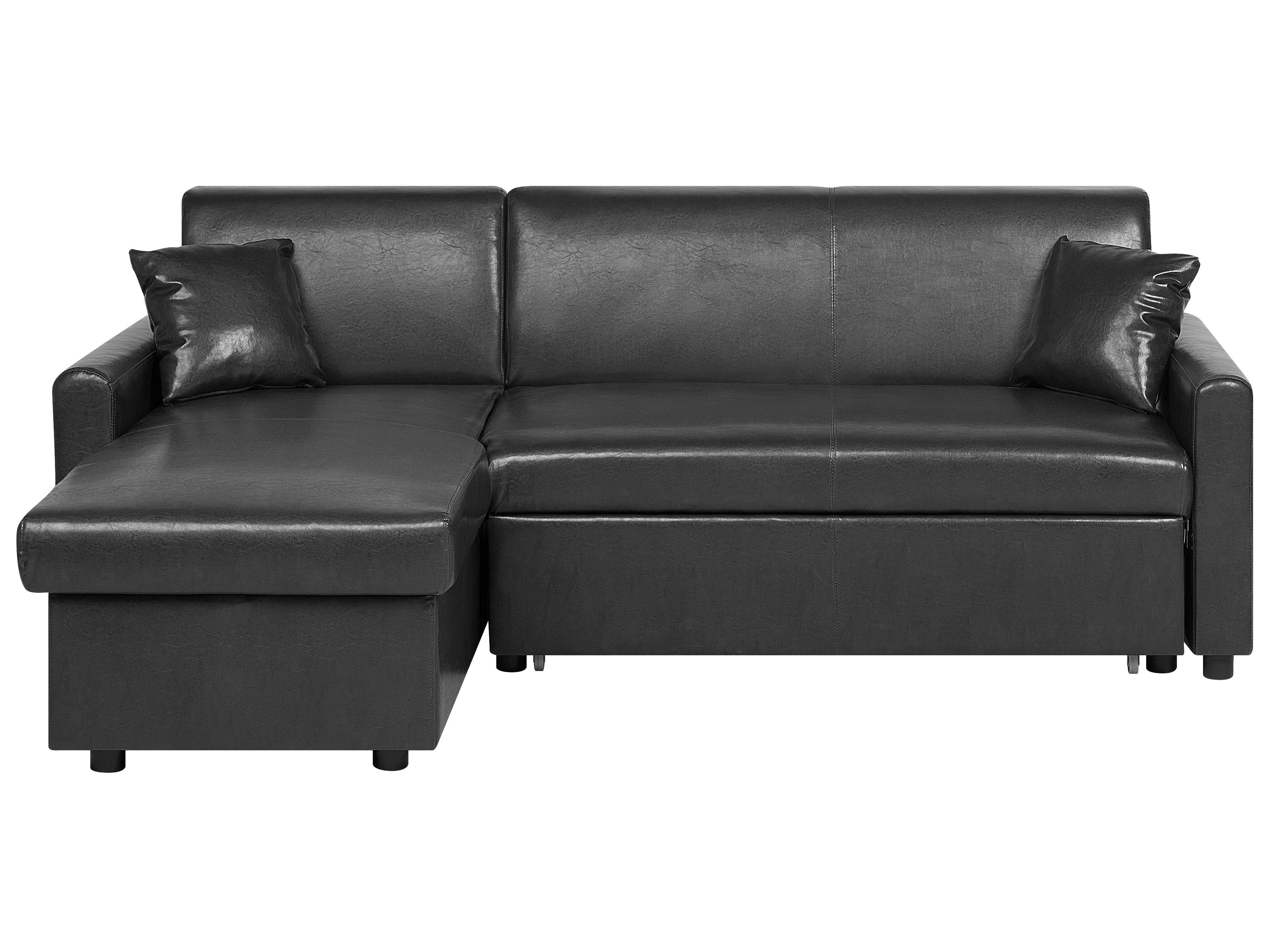 Right Hand Faux Leather Corner Sofa Bed with Storage Black OGNA Beliani.co.uk