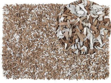 Leather Area Rug 160 x 230 cm Brown with Grey MUT