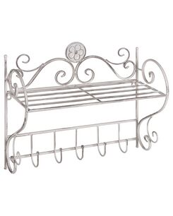 Valkoinen rautainen seinähylly koukuilla OSORNO Valkoinen rautainen seinähylly koukuilla OSORNO