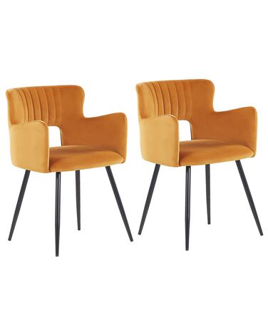 Conjunto de 2 sillas de comedor de terciopelo naranja/negro SANILAC