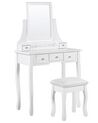 Toalettbord 5 lådor med rektangulär spegel och pall vit RAYON_786263