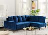 Canapé d'angle gauche en velours bleu GRENA_837247