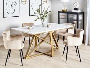 Extending Dining Table 160/200 x 90 cm Marble Effect with Gold MAXIMUS