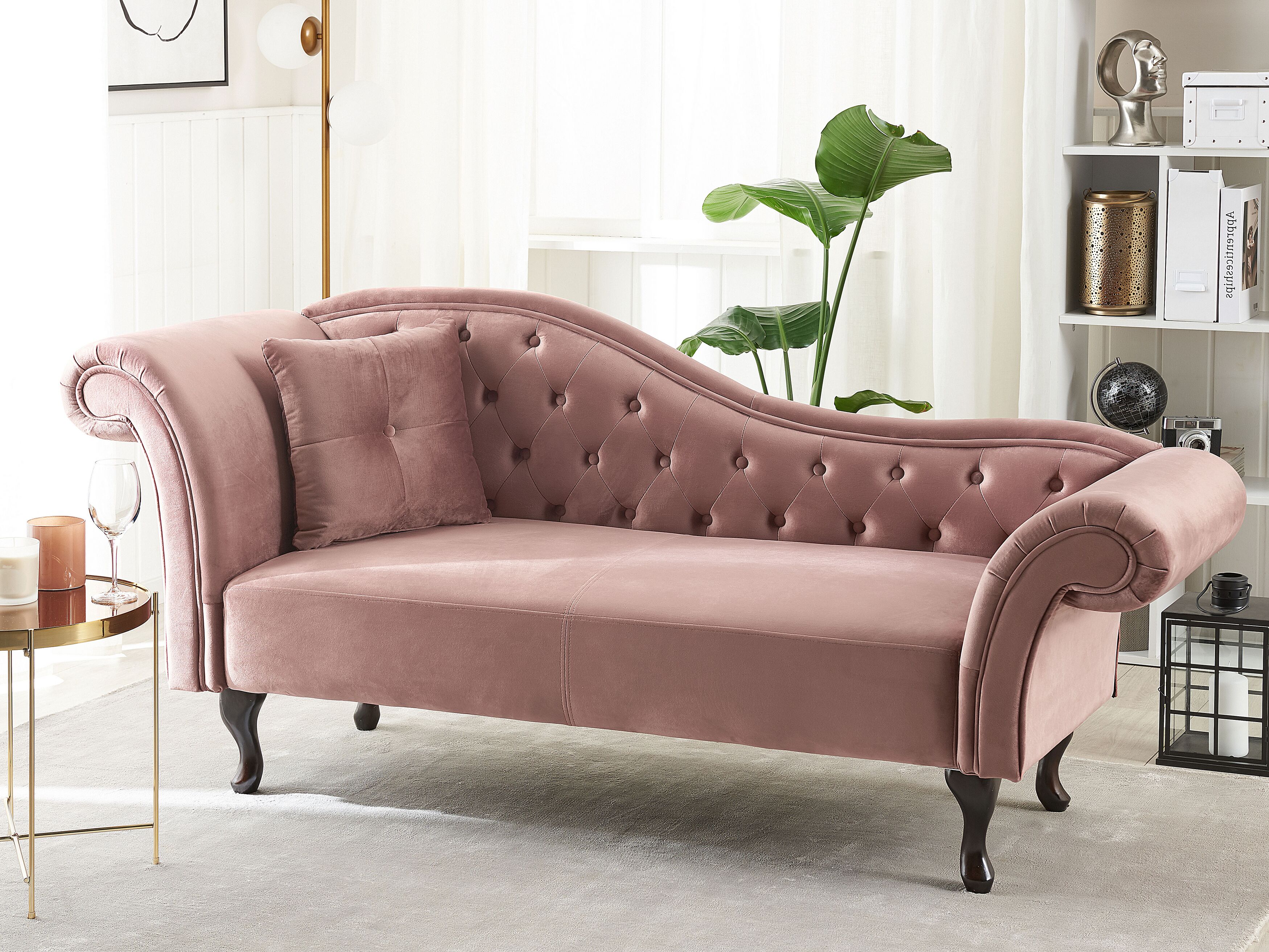 Chaiselongue Samt Rosa Mit Goldenem Gestell - Moderne Lounge Mit Nackenrolle