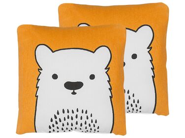 Set of 2 Cotton Kids Cushions Bear 45 x 45 cm Orange WARANASI