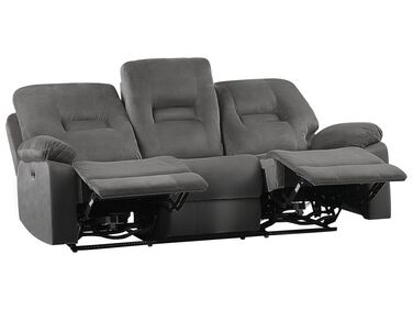 3-pers. sofa m/elektrisk recliner grå velour BERGEN