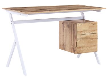 Schreibtisch heller Holzfarbton / weiss 120 x 60 cm Schublade mit Schrank ASHLAND