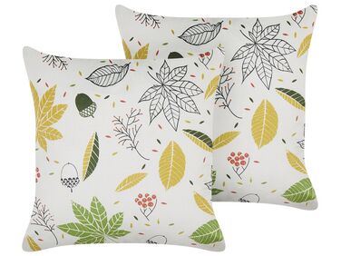 Set of 2 Velvet Cushions Leaf Pattern 45 x 45 cm Off-White MULLEIN