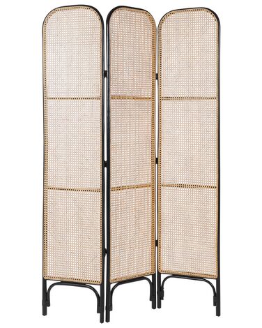 Biombo 3 paneles de ratán natural/madera clara/negro 105 x 180 cm POTENZA