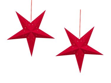 Set of 2 LED Hanging Velvet Paper Stars 45 cm Red MOTTI