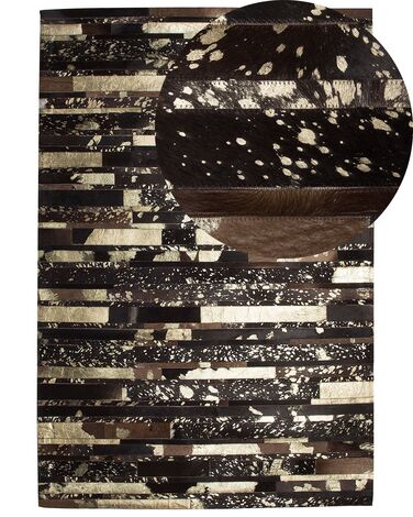 Tappeto patchwork vera pelle 160 x 230 cm nero e oro ARTVIN