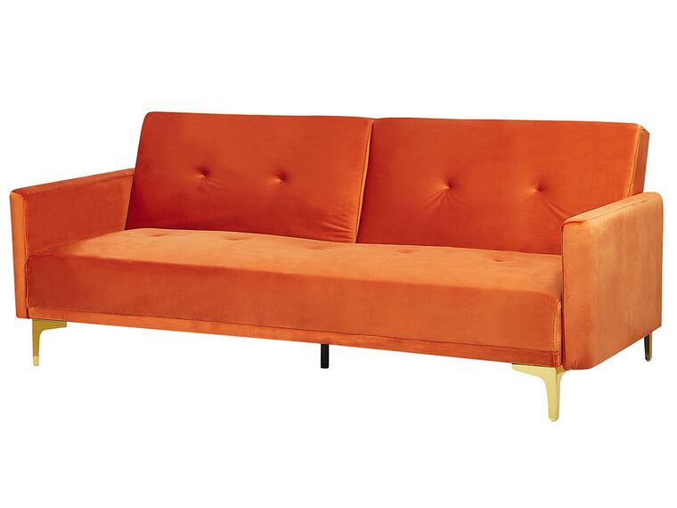 Velvet Sofa Bed Orange LUCAN Beliani.co.uk