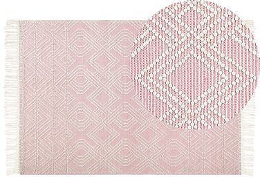 Teppich Wolle pastellrosa / weiß 160 x 230 cm Kurzflor ADANA
