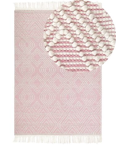 Teppich Wolle pastellrosa / weiss 160 x 230 cm Kurzflor ADANA