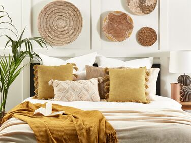 Cotton Cushion with Tassels 45 x 45 cm Yellow LYNCHIS