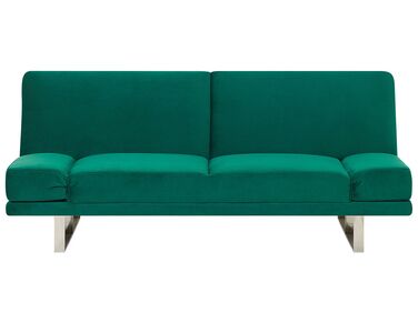 Schlafsofa 2-Sitzer Samtstoff grün silberne Metallbeine verstellbar YORK