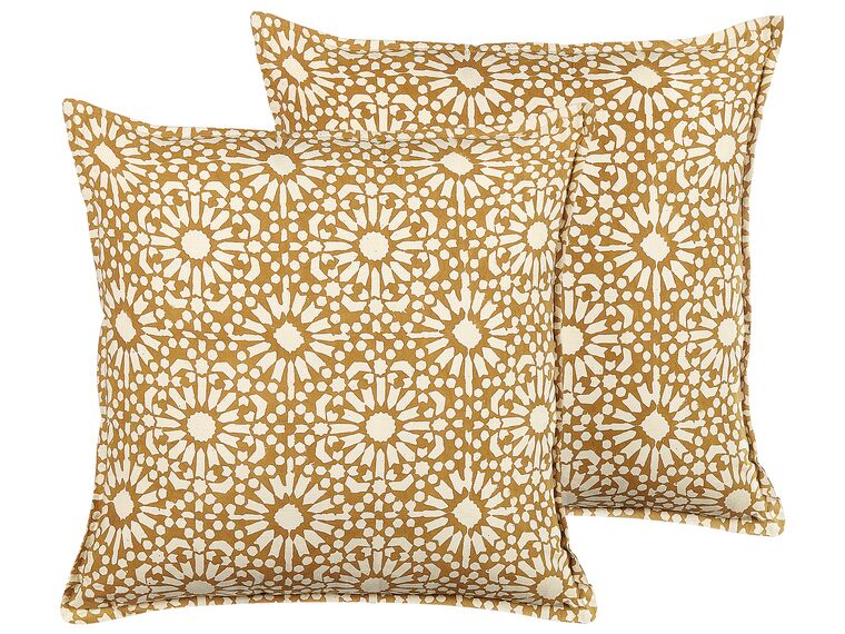Set of 2 Cotton Cushions Geometric Pattern 45 x 45 cm Beige CEIBA_839346
