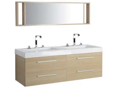 Badrumsmöbler väggskåp spegel och 2 tvättställ beige MALAGA
