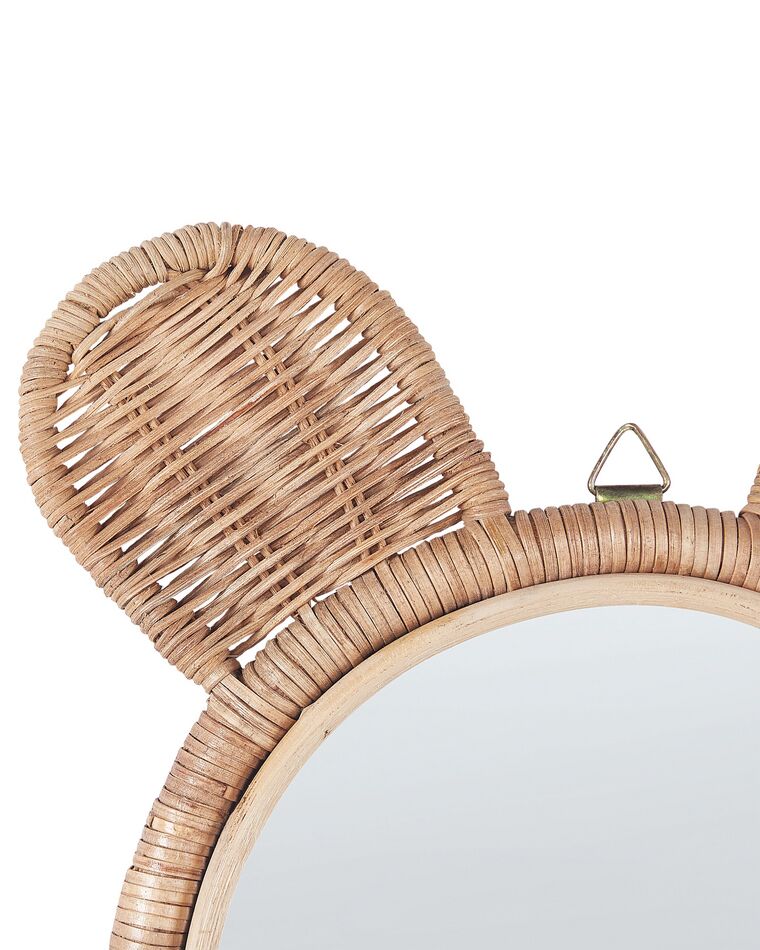 Rattan Bear Wall Mirror ø 20 cm Natural ASHANTI Beliani.es