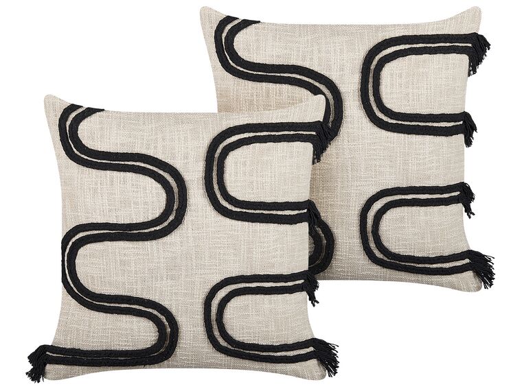 Conjunto de 2 almofadas decorativas em algodão creme e preto 45 x 45 cm FUCHSIA_840368