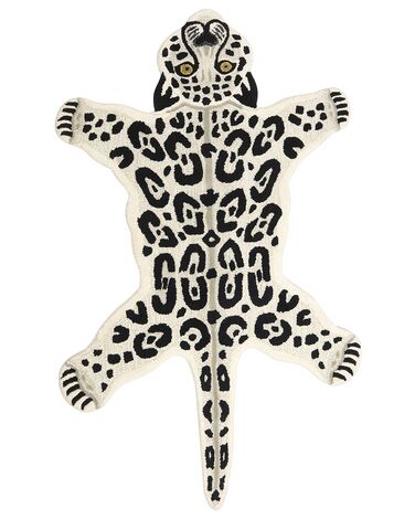 Vlněný dětský koberec ve tvaru sněžného leoparda 100 x 160 cm béžový/bílý MIBU