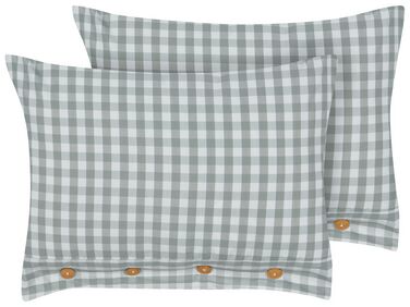 Set of 2 Cushions Chequered Pattern 40 x 60 cm Green and White TALYA
