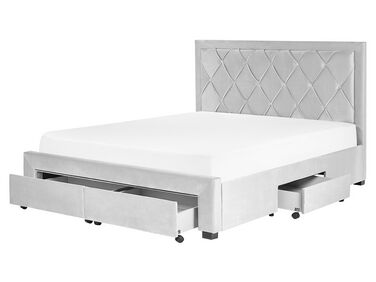 Łóżko z szufladami welurowe 160 x 200 cm jasnoszare LIEVIN