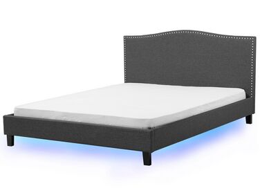 Fabric EU Super King Bed Multicolour LED Grey MONTPELLIER