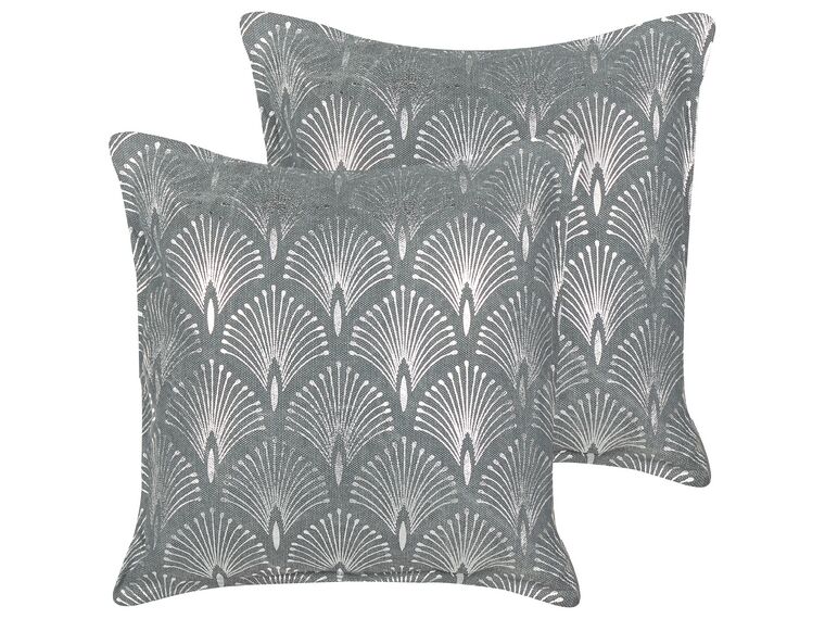 Set of 2 Cotton Cushions Geometric Pattern 45 x 45 cm Grey HOYA_892843