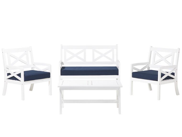 Salon de jardin en bois blanc avec coussins bleu marine BALTIC_686945