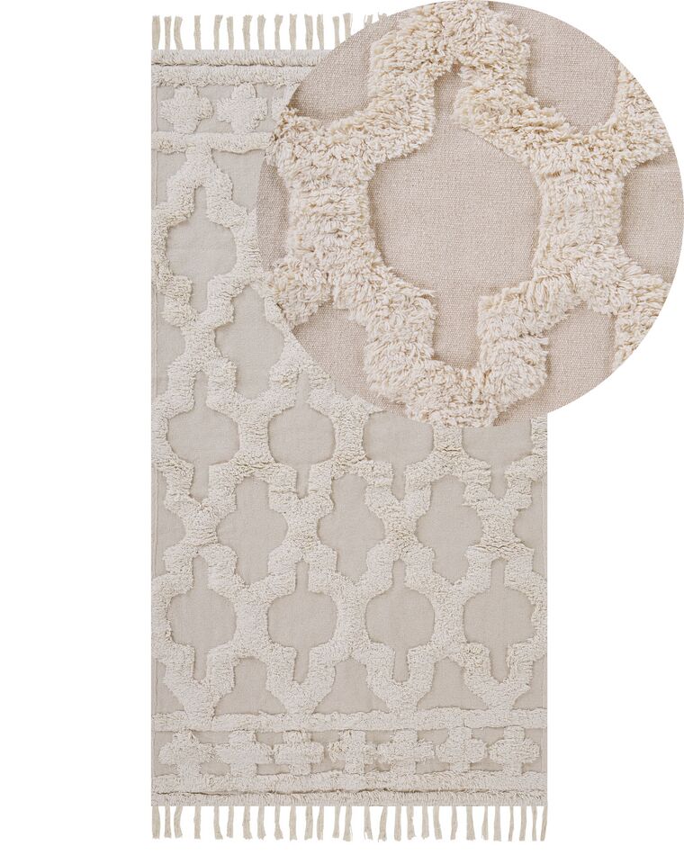 Teppich Baumwolle beige 80 x 150 cm marokkanisches Muster Fransen SULUOVA_819051