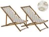 Set of 2 Acacia Folding Deck Chairs and 2 Replacement Fabrics Light Wood with Off-White / Beige Pattern ANZIO_819717
