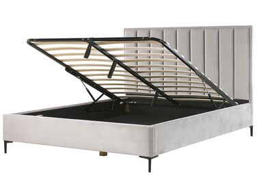 Zamatová posteľ s úložným priestorom 180 x 200 cm sivá SEZANNE