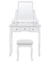 Toaletka 5 szuflad prostokątne lustro i stołek biała RAYON _786333