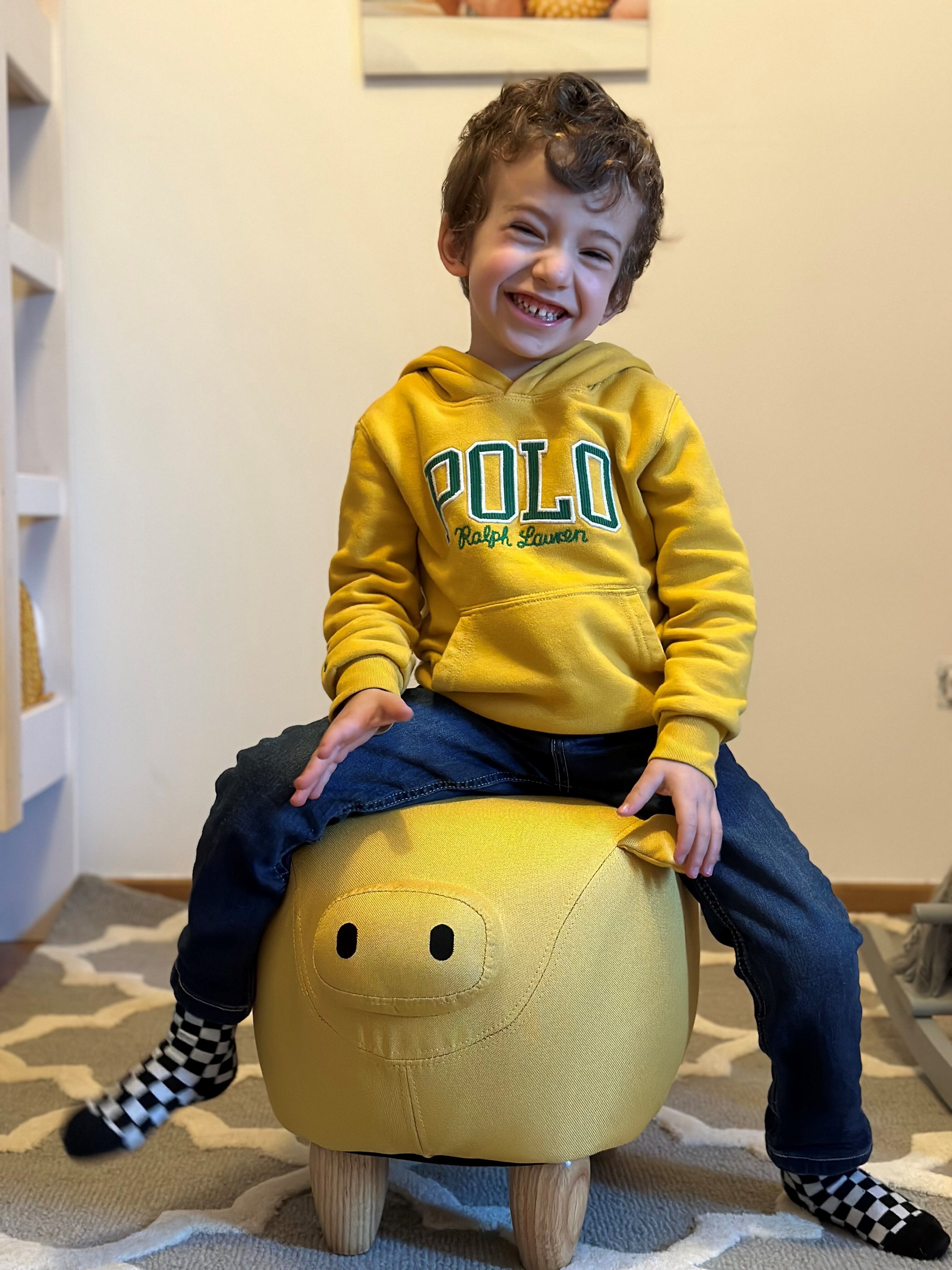 Fabric Animal Stool Yellow PIGGY | Beliani.co.uk