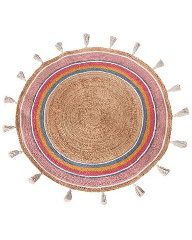 Teppich Jute mehrfarbig ⌀ 120 cm Streifenmuster Kurzflor ZANAVI