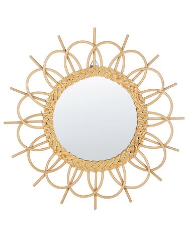 Rattanowe okrągłe lustro ścienne słońce ⌀ 60 cm naturalne TELAKIA