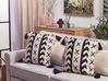 Set of 2 Cotton Cushions Geometric Pattern with Tassels 45 x 45 cm Beige and Black DEADNETTLE_820662