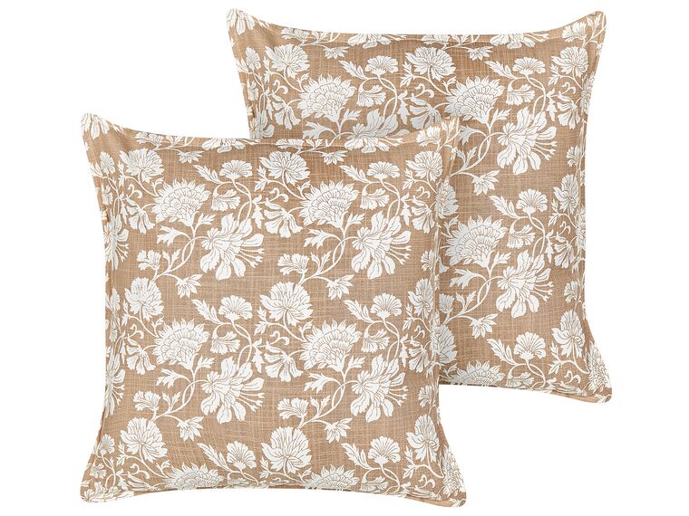 Set of 2 Cotton Cushions Floral Motif 45 x 45 cm Beige and White NOTELEA_892904