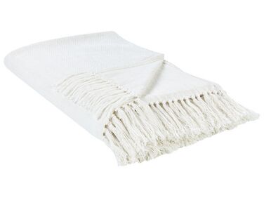 Decke Baumwolle cremeweiß mit Fransen 220 x 240 cm AMPARA