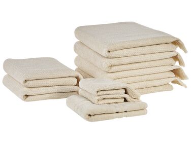 Set of 9 Cotton Terry Towels Beige ATIU