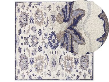 Tappeto lana beige chiaro e blu marino 200 x 200 cm KUMRU