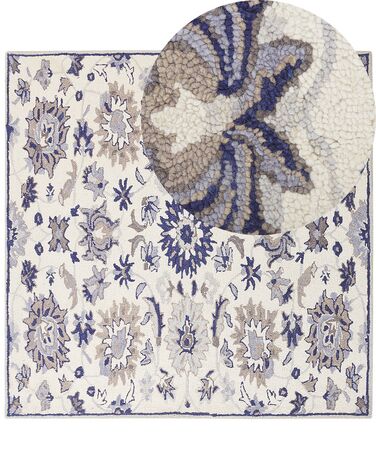 Tappeto lana beige chiaro e blu marino 200 x 200 cm KUMRU