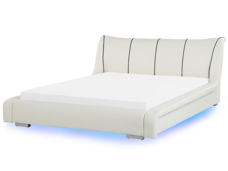 Kožená posteľ  LED 180 x 200 cm biela NANTES_796168