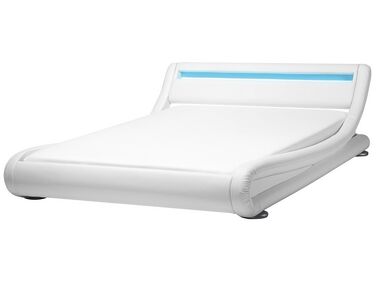 Vodná posteľ z umelej kože s LED 180 x 200 cm biela AVIGNON