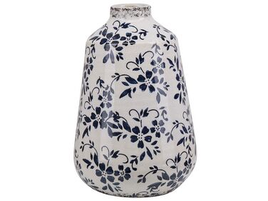 Stoneware Flower Vase 25 cm White with Navy Blue MARONEIA