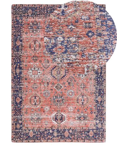 Teppich Baumwolle rot / blau 140 x 200 cm orientalisches Muster Kurzflor KURIN