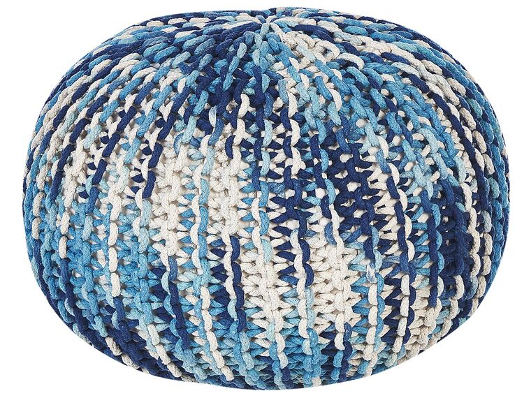 Cotton Knitted Pouffe 50 x 35 cm White and Blue CONRAD_842512
